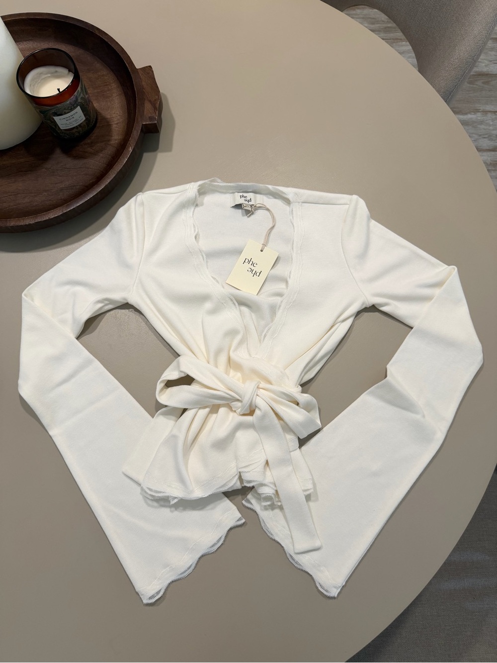 Tie-Front Wrap Top in Cream -